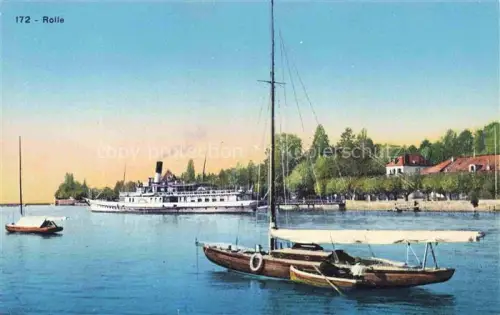 AK / Ansichtskarte ROLLE  Lac Leman VD Genfersee Segelboot Dampfschiff Hafen Baeume Ufer