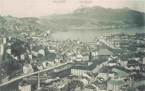 AK / Ansichtskarte Lucerne  LUZERN LU Rigi Guetsch Vierwaldstaettersee Stadtpanorama Kirchturm Bruecke Berge Schnee Fluss