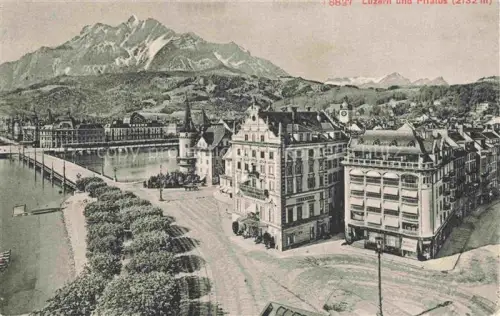 AK / Ansichtskarte Lucerne  LUZERN LU Pilatus Stadtpanorama Vierwaldstaettersee Uhrturm Bruecke Berge Gebaeude Quai