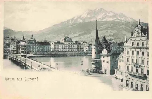 AK / Ansichtskarte LUZERN  LU Bruecke See Pilatus Berg Turm Hotel Laterne Reussquai Gruss-aus