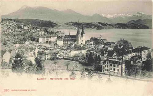 AK / Ansichtskarte LUZERN  LU Hofkirche Rigi See Berge Doppelturm Stadtpanorama Baeume Vierwaldstaettersee