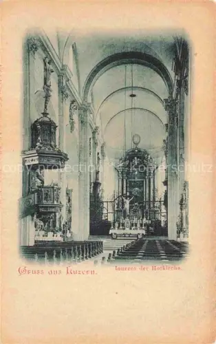 AK / Ansichtskarte LUZERN  LU Hofkirche Innenraum Altar Kanzel Kirchenbaenke Barock Gewoelbe Kruzifix
