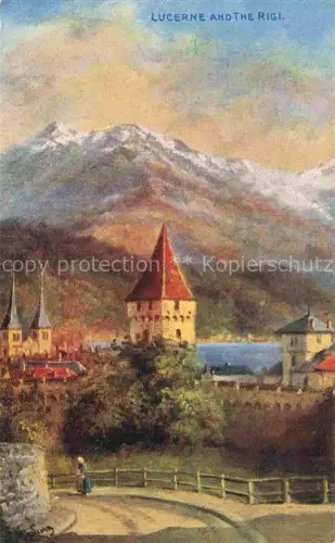 AK / Ansichtskarte LUZERN  LU Rigi Museggtuerme Stadtpanorama See Bergpanorama Gemaelde Kirchturm Zaun