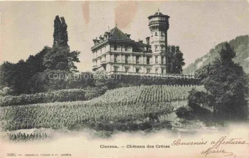 AK / Ansichtskarte Clarens  Montreux VD Château-des-Crêtes Schloss Weinberg Turm Villa Baeume Berge