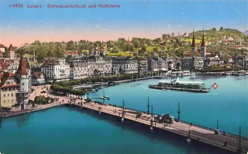 AK / Ansichtskarte LUZERN  LU Schweizerhofquai Hofkirche Vierwaldstaettersee Dampfschiff Bruecke Promenade Stadtansicht