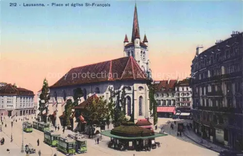 AK / Ansichtskarte LAUSANNE VD Place-St-François Église-St-François Tram Strassenszene Kiosk Passanten Gruenderzeitgebaeude