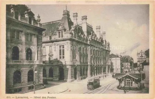 AK / Ansichtskarte LAUSANNE VD Hôtel-des-Postes Strassenbahn Kiosk Strasse Gruenderzeit