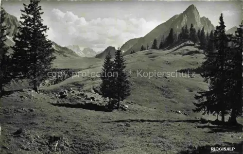 AK / Ansichtskarte Riggisalp Schwarzsee Lac Noir 1050m Sense FR Riggisalp Schwarzsee-Lac-Noir Neuschelspass Gastlosen Spitzfluh Bergwiesen Tannen Berggipfel