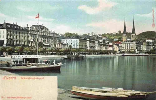 AK / Ansichtskarte LUZERN  LU Schweizerhofquai Bateaux-à-Louer Vierwaldstaettersee Kirchturm Hotel Boote Quai