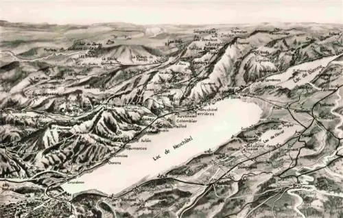 AK / Ansichtskarte Lac de Neuchatel NE Lac-de-Neuchâtel Panoramakarte Landkarte Jura Grandson Payerne Neuchâtel