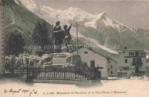 AK / Ansichtskarte Piralotaz Monument-de-Saussure Mont-Blanc Bergsteiger Denkmal Hotel-des-Alpes Gletscher Alpen