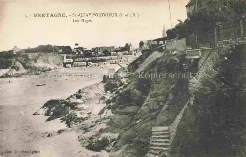 AK / Ansichtskarte Saint-Quay-Portrieux 22 Cotes-d Armor Les-Plages Strand Felsen Kueste Strandkabinen Treppe Meer Bretagne