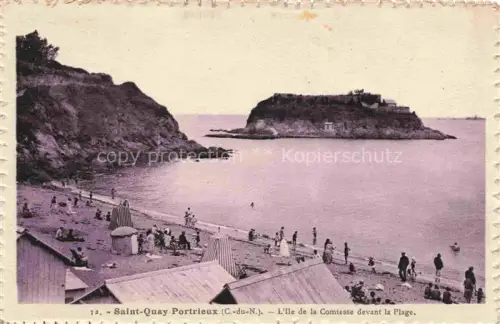 AK / Ansichtskarte Saint-Quay-Portrieux 22 Cotes-d Armor Île-de-la-Comtesse Strand Badegaeste Strandkabinen Felsen Meer Kueste
