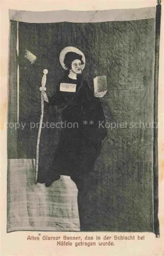 AK / Ansichtskarte Naefels GL Glarner-Banner Fahne Heiligenfigur Bischofsstab Schlachtbanner Naefels-1388 Mittelalter
