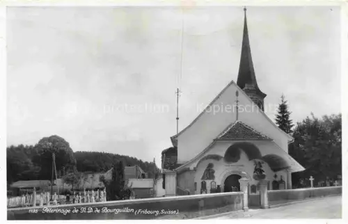 AK / Ansichtskarte Bourguillon La Sarine FR Notre-Dame-de-Bourguillon Pèlerinage Kapelle Kirchturm Friedhof Kreuzweg