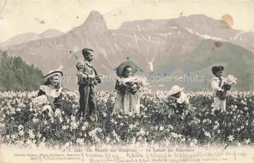 AK / Ansichtskarte Les Avants VD Les-Avants-sur-Montreux Narzissenbluete Kinder Tracht Bergwiese Alpen