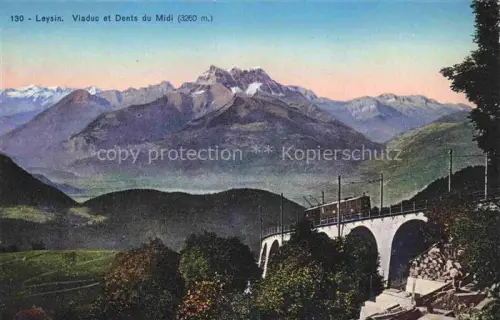 AK / Ansichtskarte Leysin VD Viaduc Dents-du-Midi Zahnradbahn Viadukt Berge Tal Elektrozug