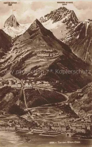 AK / Ansichtskarte Glion  VD Dent-de-Jaman Rochers-de-Naye Berge Illustration Viadukt Lac-Léman ueberblick