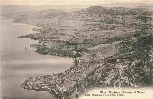 AK / Ansichtskarte Glion  VD Montreux Clarens Vevey Lac-Léman Luftbild Vogelschau Stadtansicht Weinberge