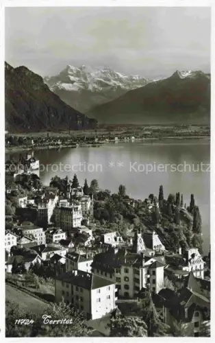 AK / Ansichtskarte Territet MONTREUX VD Lac-Léman Dents-du-Midi Stadtansicht Villen Baeume Berge Ufer
