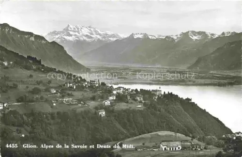 AK / Ansichtskarte Glion  VD Alpes-de-la-Savoie Dents-du-Midi Genfersee Bergpanorama Dorf Hotels Vogelblick Berge