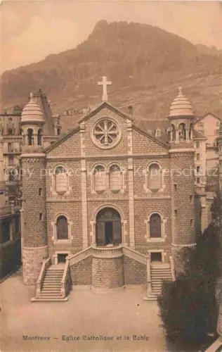 AK / Ansichtskarte MONTREUX  VD Eglise-Catholique Cubly Kirche Fassade Kreuz Tuerme Berg Treppe