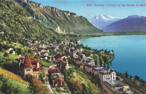 AK / Ansichtskarte Territet MONTREUX VD Chillon Dents-du-Midi Genfersee Dorf Hotels Weinberge Berge