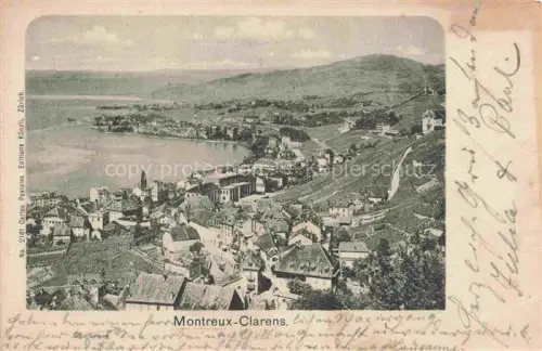 AK / Ansichtskarte Clarens  Montreux VD Genfersee Stadtansicht Weinberge Halbinsel Daecher Huegel