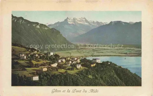 AK / Ansichtskarte Glion  VD Dent-du-Midi Genfersee Dorf Hotels Berge Vogelblick Bergpanorama