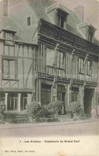 AK / Ansichtskarte Les Andelys 27 Eure Hostellerie-du-Grand-Cerf Fachwerkhaus Hotel Gasthaus Terrasse