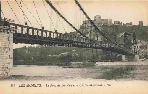 AK / Ansichtskarte Les Andelys 27 Eure Pont-de-Louviers Château-Gaillard Haengebruecke Seine Burganlage Stahlbruecke Felsen