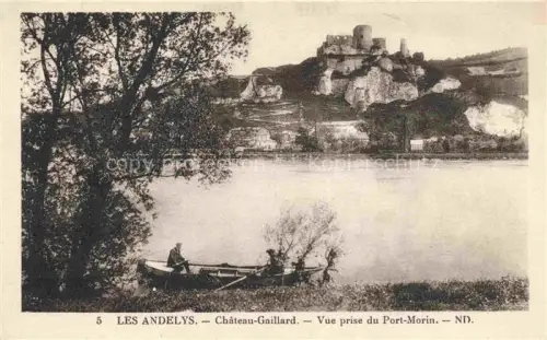 AK / Ansichtskarte Les Andelys 27 Eure Château-Gaillard Port-Morin Seine Burganlage Felsen Ruderboot Fischer Baeume
