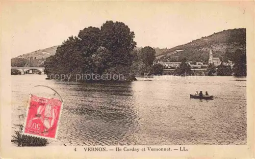 AK / Ansichtskarte Vernon  Evreux 27 Eure Île-Corday Vernonnet Seine Boot Kirche Bruecke Insel Baeume