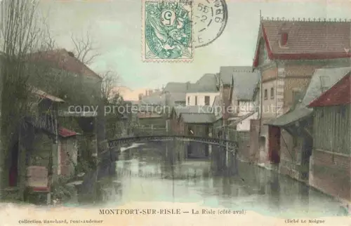 AK / Ansichtskarte Montfort-sur-Risle BERNAY 27 Eure La-Risle Fluss Bruecke Ufergebaeude Hochwasser côté-aval handkoloriert