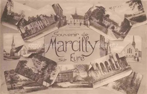 AK / Ansichtskarte Marcilly-sur-Eure Evreux 27 Eure Souvenir-de Kirche Schloss Arkaden Mehrbildkarte Ortschaft Baeume