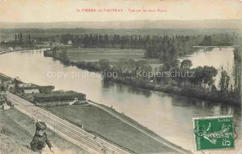 AK / Ansichtskarte Saint-Pierre-du-Vauvray 27 Eure Vue-sur-les-deux-Ponts Seine Fluss Bruecken Eisenbahnlinie Frau Felder