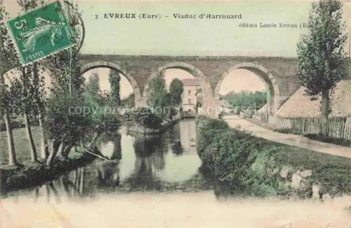 AK / Ansichtskarte EVREUX 27 Eure Viaduc-d Harrouard Viadukt Bogenbruecke Fluss Baeume handkoloriert Steinbogen