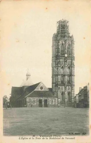 AK / Ansichtskarte Verneuil-sur-Avre 27 Eure Église-de-la-Madeleine Tour-de-la-Madeleine Kirchturm Gotik Platz Geruest Restaurierung