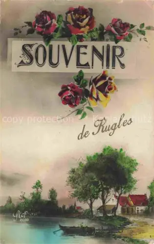 AK / Ansichtskarte Rugles Rubles Evreux 27 Eure Rosen Fluss Haeuser Baeume Souvenir-Karte handkoloriert