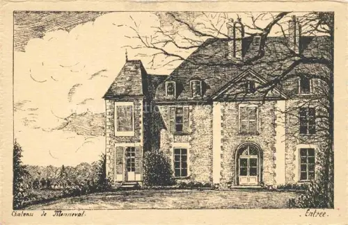 AK / Ansichtskarte Menneval BERNAY 27 Eure Château-de-Menneval Entrée Zeichnung Schloss Eingang Fassade Baeume