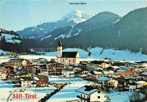 AK / Ansichtskarte Soell Woergl Wilder Kaiser Tirol AT Hohe-Salve Wilder-Kaiser Kitzbueheler-Alpen Kirche Winterortsansicht Skiparadies