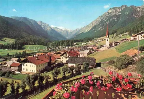 AK / Ansichtskarte Trins Gschnitztal Innsbruck Tirol AT Trins Gschnitztal Stubaier-Alpen Kirche Dorf Bergpanorama Wiesen Rosen