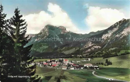 AK / Ansichtskarte Graen Tannheimertal Tirol AT Aggenstein Berge Talblick Dorf Kirche Wiesen Tannen