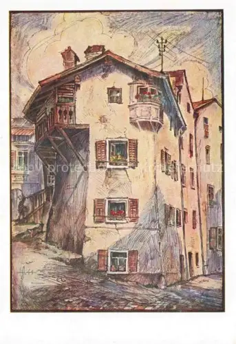 AK / Ansichtskarte Hall Tirol AT Nagglburg Aquarell Altstadt Holzbalkon Erker Fassade Gasse