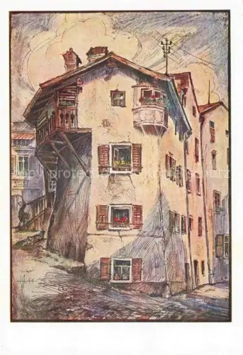 AK / Ansichtskarte Hall Tirol AT Nagglburg Aquarell Altstadt Holzbalkon Erker Fassade Gasse