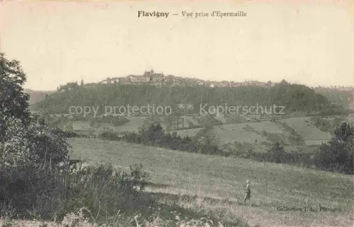AK / Ansichtskarte Flavigny-sur-Ozerain Montbard 21 Cote-d Or Epermaille Stadtansicht Huegel Felder Wiesen Baeume Kirche Person