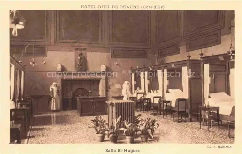 AK / Ansichtskarte BEAUNE 21 Cote-d Or Hôtel-Dieu Salle-St-Hugues Krankensal Nonne Betten Kamin Statue Blumen