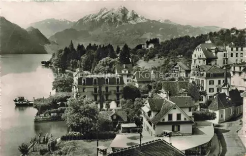 AK / Ansichtskarte Weggis Vierwaldstaettersee LU Hotel-Rigi Pilatus Vierwaldstaettersee Haeuser Dampfschiff Bergpanorama