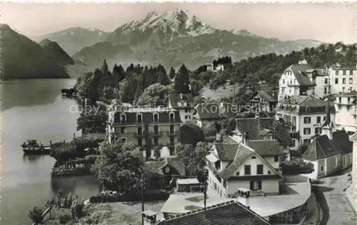 AK / Ansichtskarte Weggis Vierwaldstaettersee LU Hotel-Rigi Pilatus Vierwaldstaettersee Haeuser Dampfschiff Bergpanorama