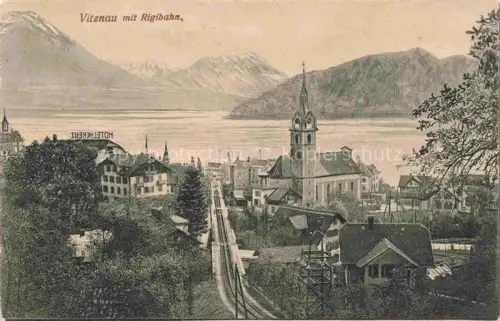 AK / Ansichtskarte Vitznau Witznau Vierwaldstaettersee LU Rigibahn Kirche Vierwaldstaettersee Hotel-Kriens Zahnradbahn Haeuser Berge